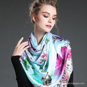 Digitaler Druck Lange Silk Schal für Frau Blau